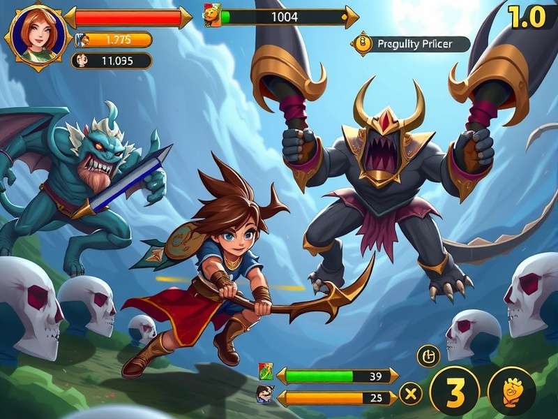 Archero Vanguard Overlord combat system showing various weapons and abilities
